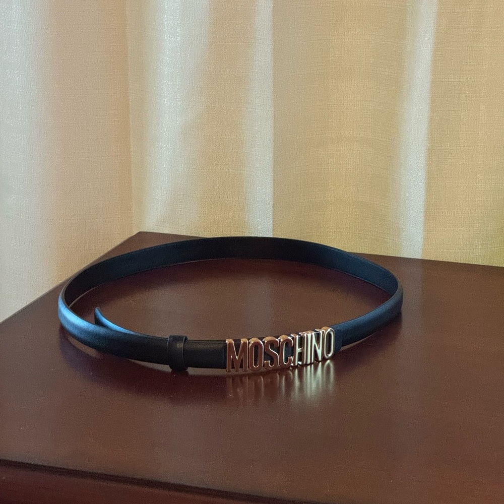 Moschino Black Belt with Gold Lettering